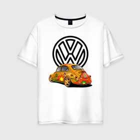Женская футболка хлопок Oversize с принтом Volkswagen  в Петрозаводске, 100% хлопок | свободный крой, круглый ворот, спущенный рукав, длина до линии бедер
 | car | volkswagen | жук | классика | машина | скорость