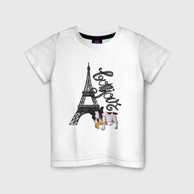 Детская футболка хлопок с принтом Бонжур в Петрозаводске, 100% хлопок | круглый вырез горловины, полуприлегающий силуэт, длина до линии бедер | париж | франция | цветы | эйфелева башня