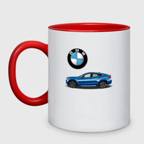 Кружка двухцветная с принтом BMW X6 в Петрозаводске, керамика | объем — 330 мл, диаметр — 80 мм. Цветная ручка и кайма сверху, в некоторых цветах — вся внутренняя часть | bmw | car | jeep | германия | машина | скорость