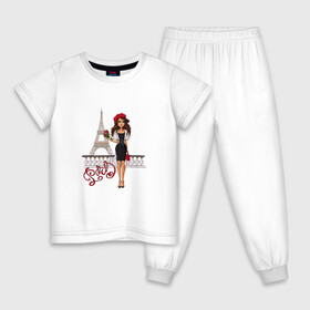 Детская пижама хлопок с принтом Париж в Петрозаводске, 100% хлопок |  брюки и футболка прямого кроя, без карманов, на брюках мягкая резинка на поясе и по низу штанин
 | башня | берет | любовь | мечта | франция