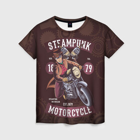 Женская футболка 3D с принтом Motorcycle в Петрозаводске, 100% полиэфир ( синтетическое хлопкоподобное полотно) | прямой крой, круглый вырез горловины, длина до линии бедер | steampunk | арт | графика | обои | плакат | постер | стимпанк