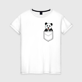 Женская футболка хлопок с принтом Довольная Панда в Кармане в Петрозаводске, 100% хлопок | прямой крой, круглый вырез горловины, длина до линии бедер, слегка спущенное плечо | animals | beats | head | panda | pocket | в кармане | голова | животные | звери | лапки | любовь | панда | улыбка