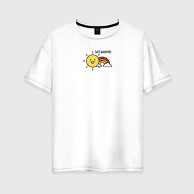 Женская футболка хлопок Oversize с принтом Shit Happens Дерьмо случается в Петрозаводске, 100% хлопок | свободный крой, круглый ворот, спущенный рукав, длина до линии бедер
 | настроение | прикол | радость | радуга | смешная надпись | солнышко | счастье | юмор