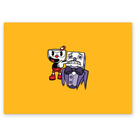 Поздравительная открытка с принтом CUPHEAD в Петрозаводске, 100% бумага | плотность бумаги 280 г/м2, матовая, на обратной стороне линовка и место для марки
 | art | cartoon | cup | cuphead | devil | dice | game | king | mugman | the | арт | бос | босс | голова | демон | дьявол | игра | капхед | магмен | мультик | мультфильм | платформер | чаша | чашка | человек | черт