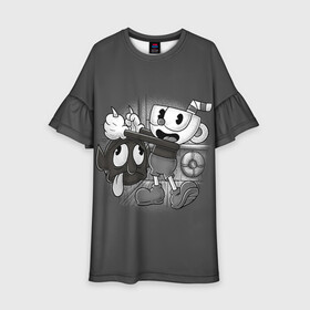 Детское платье 3D с принтом CUPHEAD в Петрозаводске, 100% полиэстер | прямой силуэт, чуть расширенный к низу. Круглая горловина, на рукавах — воланы | art | cartoon | cup | cuphead | devil | dice | game | king | mugman | the | арт | бос | босс | голова | демон | дьявол | игра | капхед | магмен | мультик | мультфильм | платформер | чаша | чашка | человек | черт