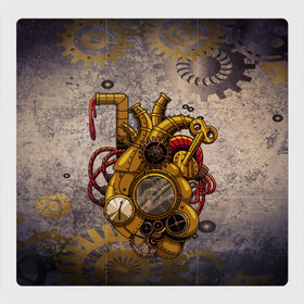 Магнитный плакат 3Х3 с принтом Механическое сердце в Петрозаводске, Полимерный материал с магнитным слоем | 9 деталей размером 9*9 см | Тематика изображения на принте: steampunk | арт | графика | обои | плакат | постер | стимпанк