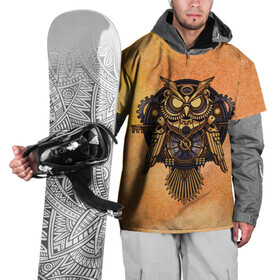 Накидка на куртку 3D с принтом Кибер сова в Петрозаводске, 100% полиэстер |  | steampunk | арт | графика | обои | плакат | постер | стимпанк