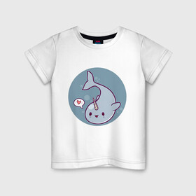Детская футболка хлопок с принтом Кавайный нарвал в Петрозаводске, 100% хлопок | круглый вырез горловины, полуприлегающий силуэт, длина до линии бедер | Тематика изображения на принте: animals | narwhal | животное | зверь | кавайный нарвал | нарвал | подводный мир | рыба