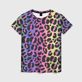 Женская футболка 3D с принтом Neon Leopard Pattern в Петрозаводске, 100% полиэфир ( синтетическое хлопкоподобное полотно) | прямой крой, круглый вырез горловины, длина до линии бедер | africa | afrika | gradient | summer | tropical | африка | африканский узор | градиент | леопард | леопардовый узор | лето | неон | неоновое свечение | паттерт | пятна | разные цвета | саванна | тропики | тропический узор