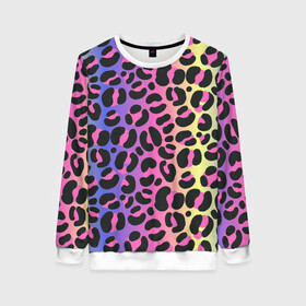 Женский свитшот 3D с принтом Neon Leopard Pattern в Петрозаводске, 100% полиэстер с мягким внутренним слоем | круглый вырез горловины, мягкая резинка на манжетах и поясе, свободная посадка по фигуре | africa | afrika | gradient | summer | tropical | африка | африканский узор | градиент | леопард | леопардовый узор | лето | неон | неоновое свечение | паттерт | пятна | разные цвета | саванна | тропики | тропический узор