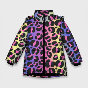 Зимняя куртка для девочек 3D с принтом Neon Leopard Pattern в Петрозаводске, ткань верха — 100% полиэстер; подклад — 100% полиэстер, утеплитель — 100% полиэстер. | длина ниже бедра, удлиненная спинка, воротник стойка и отстегивающийся капюшон. Есть боковые карманы с листочкой на кнопках, утяжки по низу изделия и внутренний карман на молнии. 

Предусмотрены светоотражающий принт на спинке, радужный светоотражающий элемент на пуллере молнии и на резинке для утяжки. | Тематика изображения на принте: africa | afrika | gradient | summer | tropical | африка | африканский узор | градиент | леопард | леопардовый узор | лето | неон | неоновое свечение | паттерт | пятна | разные цвета | саванна | тропики | тропический узор