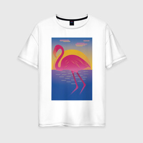 Женская футболка хлопок Oversize с принтом Фламинго в Петрозаводске, 100% хлопок | свободный крой, круглый ворот, спущенный рукав, длина до линии бедер
 | закат | море | небо | облака | птица | солнце | фламинго