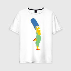 Женская футболка хлопок Oversize с принтом Мардж Симпсон в Петрозаводске, 100% хлопок | свободный крой, круглый ворот, спущенный рукав, длина до линии бедер
 | marge simpson | жена гомера симпсона | мардж | мардж симпсон | симпсоны