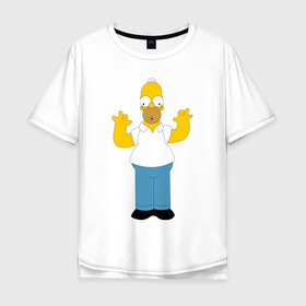 Мужская футболка хлопок Oversize с принтом Гомер Симпсон в Петрозаводске, 100% хлопок | свободный крой, круглый ворот, “спинка” длиннее передней части | homer simpson | гомер | гомер симпсон | пугающий гомер симпсон | симпсоны
