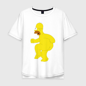 Мужская футболка хлопок Oversize с принтом Голый Гомер Симпсон в Петрозаводске, 100% хлопок | свободный крой, круглый ворот, “спинка” длиннее передней части | homer simpson | гомер | гомер симпсон | симпсоны