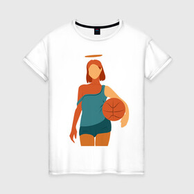 Женская футболка хлопок с принтом Красивая девушка с мячом. в Петрозаводске, 100% хлопок | прямой крой, круглый вырез горловины, длина до линии бедер, слегка спущенное плечо | баскетбол | векторная графика | девушка | день рождения | подарок | подарок парню