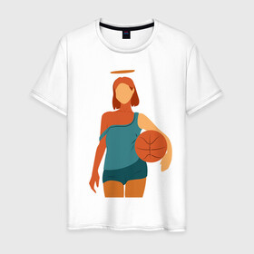 Мужская футболка хлопок с принтом Красивая девушка с мячом. в Петрозаводске, 100% хлопок | прямой крой, круглый вырез горловины, длина до линии бедер, слегка спущенное плечо. | баскетбол | векторная графика | девушка | день рождения | подарок | подарок парню