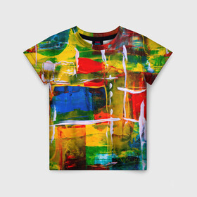 Детская футболка 3D с принтом КРАСКИ в Петрозаводске, 100% гипоаллергенный полиэфир | прямой крой, круглый вырез горловины, длина до линии бедер, чуть спущенное плечо, ткань немного тянется | абстракция | краски | молодежное | неформальное | пестрое | цветное