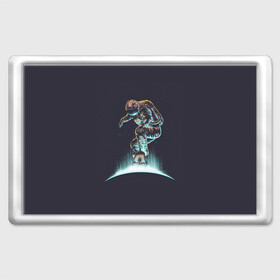 Магнит 45*70 с принтом Космонавт на скейтборде в Петрозаводске, Пластик | Размер: 78*52 мм; Размер печати: 70*45 | астронавт | блеск | космонавт | космос | млечныйпуть | сияние | скейтборд