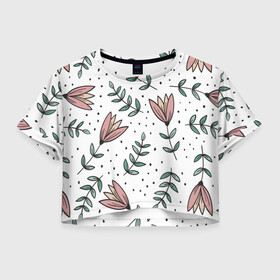 Женская футболка Crop-top 3D с принтом Весенние цветы в Петрозаводске, 100% полиэстер | круглая горловина, длина футболки до линии талии, рукава с отворотами | cute | spring | весеннее | весна | нежность | цветы
