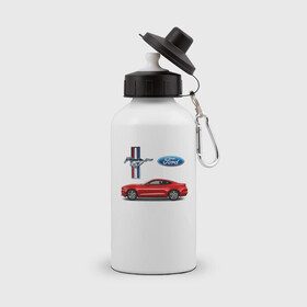 Бутылка спортивная с принтом FORD MUSTANG в Петрозаводске, металл | емкость — 500 мл, в комплекте две пластиковые крышки и карабин для крепления | car | cupe | ford | mustang | машина | скорость
