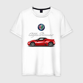 Мужская футболка хлопок с принтом ALFA ROMEO в Петрозаводске, 100% хлопок | прямой крой, круглый вырез горловины, длина до линии бедер, слегка спущенное плечо. | alfa romeo | car | sport | машина | скорость