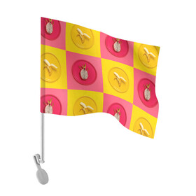 Флаг для автомобиля с принтом фрукты шахматы в Петрозаводске, 100% полиэстер | Размер: 30*21 см | 3d | банан | вкусняшки | еда | желтый | клетка | розовый | фрукты
