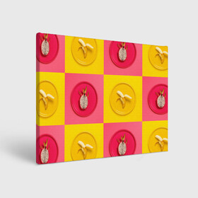 Холст прямоугольный с принтом фрукты шахматы в Петрозаводске, 100% ПВХ |  | Тематика изображения на принте: 3d | банан | вкусняшки | еда | желтый | клетка | розовый | фрукты
