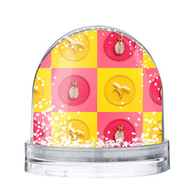 Снежный шар с принтом фрукты шахматы в Петрозаводске, Пластик | Изображение внутри шара печатается на глянцевой фотобумаге с двух сторон | 3d | банан | вкусняшки | еда | желтый | клетка | розовый | фрукты