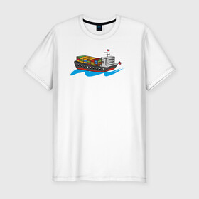 Мужская футболка хлопок Slim с принтом suez canal ever given в Петрозаводске, 92% хлопок, 8% лайкра | приталенный силуэт, круглый вырез ворота, длина до линии бедра, короткий рукав | dry cargo ship | ever | given | suez | tanker