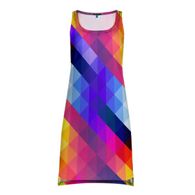 Платье-майка 3D с принтом Пиксельная радуга в Петрозаводске, 100% полиэстер | полуприлегающий силуэт, широкие бретели, круглый вырез горловины, удлиненный подол сзади. | аннотация | квадрат | пиксели | радуга | ромб | цвета