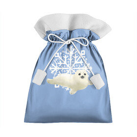 Подарочный 3D мешок с принтом Беляк в Петрозаводске, 100% полиэстер | Размер: 29*39 см | белый | беляк | детёныш | зима | лазурно серый | милота | милый | синий | снег | снежинка | тюлень
