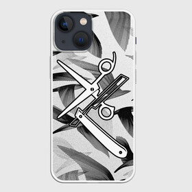 Чехол для iPhone 13 mini с принтом Барбер в Петрозаводске,  |  | барбер | бритва | ножницы | опасная бритва | птицы | рисунок