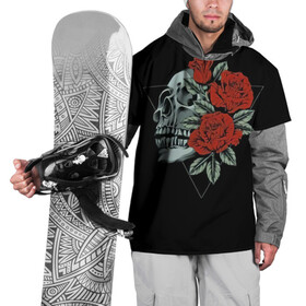 Накидка на куртку 3D с принтом Череп с цветами в Петрозаводске, 100% полиэстер |  | кости | мертвец | рок | рокнролл | цветы | череп