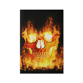 Обложка для паспорта матовая кожа с принтом Огненный череп в Петрозаводске, натуральная матовая кожа | размер 19,3 х 13,7 см; прозрачные пластиковые крепления | Тематика изображения на принте: зло | огненный | огонь | пламя | череп | черепа