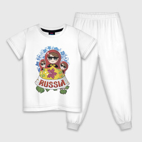Детская пижама хлопок с принтом Russia в Петрозаводске, 100% хлопок |  брюки и футболка прямого кроя, без карманов, на брюках мягкая резинка на поясе и по низу штанин
 | russia | матрешки | патриотизм | родина | россия