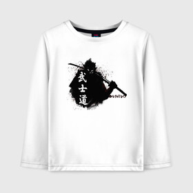 Детский лонгслив хлопок с принтом Busido - путь воина в Петрозаводске, 100% хлопок | круглый вырез горловины, полуприлегающий силуэт, длина до линии бедер | воин | демон | дух | иероглиф | меч | самурай | японимая