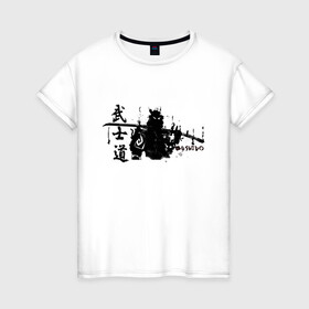 Женская футболка хлопок с принтом Busido - путь воина, демон. в Петрозаводске, 100% хлопок | прямой крой, круглый вырез горловины, длина до линии бедер, слегка спущенное плечо | воин | воитель | демон | меч | путь | самурай | япония