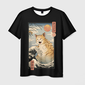 Мужская футболка 3D с принтом CATZILLA в Петрозаводске, 100% полиэфир | прямой крой, круглый вырез горловины, длина до линии бедер | Тематика изображения на принте: cat | cats | catzilla | godzilla | japan | kaiju | neko | ninja | retro | samurai | shark | wave | yakuza | акула | волна | годзилла | кайдзю | катана | кот | котенок | котзилла | коты | котэ | котята | кошка | неко | ниндзя | ретро | самурай | якудза