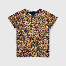 Детская футболка 3D с принтом Leopard в Петрозаводске, 100% гипоаллергенный полиэфир | прямой крой, круглый вырез горловины, длина до линии бедер, чуть спущенное плечо, ткань немного тянется | Тематика изображения на принте: cheetah | leopard | wool | леопард