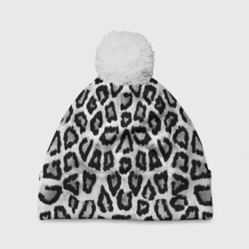 Шапка 3D c помпоном с принтом Snow Leopard в Петрозаводске, 100% полиэстер | универсальный размер, печать по всей поверхности изделия | cheetah | leopard | wool | леопард