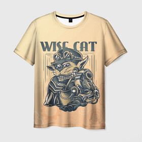 Мужская футболка 3D с принтом Wise cat в Петрозаводске, 100% полиэфир | прямой крой, круглый вырез горловины, длина до линии бедер | Тематика изображения на принте: steampunk | арт | графика | обои | плакат | постер | стимпанк