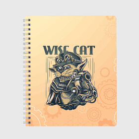 Тетрадь с принтом Wise cat в Петрозаводске, 100% бумага | 48 листов, плотность листов — 60 г/м2, плотность картонной обложки — 250 г/м2. Листы скреплены сбоку удобной пружинной спиралью. Уголки страниц и обложки скругленные. Цвет линий — светло-серый
 | steampunk | арт | графика | обои | плакат | постер | стимпанк