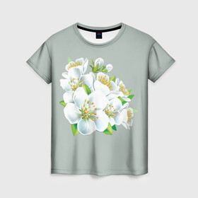 Женская футболка 3D с принтом Весна в Петрозаводске, 100% полиэфир ( синтетическое хлопкоподобное полотно) | прямой крой, круглый вырез горловины, длина до линии бедер | лепестки | распустились | цветение | цветы | яблоня