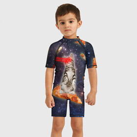 Детский купальный костюм 3D с принтом Котик в космосе в Петрозаводске, Полиэстер 85%, Спандекс 15% | застежка на молнии на спине | nyan cat | youtube | еда | космос | котик | мемы | пицца | психоделика | ютуб