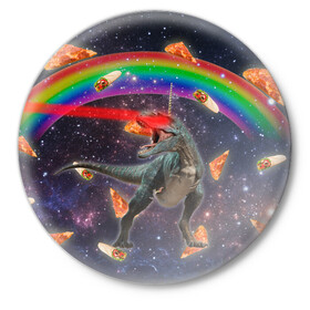 Значок с принтом Динозавр в космосе в Петрозаводске,  металл | круглая форма, металлическая застежка в виде булавки | Тематика изображения на принте: dinosaur | meme | youtube | динозавр | космос | мемы | психоделика | ютуб