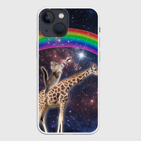 Чехол для iPhone 13 mini с принтом Кот на Жирафе в Петрозаводске,  |  | nyan cat | youtube | африка | жираф | космос | кот | кошка | мемы | психоделика | ютуб