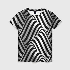 Женская футболка 3D с принтом 3D Иллюзия в Петрозаводске, 100% полиэфир ( синтетическое хлопкоподобное полотно) | прямой крой, круглый вырез горловины, длина до линии бедер | 3d texture | абстракция | оптическая иллюзия | полосы | черно белое