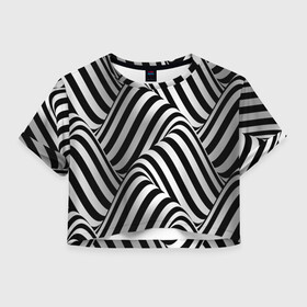Женская футболка Crop-top 3D с принтом 3D Иллюзия в Петрозаводске, 100% полиэстер | круглая горловина, длина футболки до линии талии, рукава с отворотами | 3d texture | абстракция | оптическая иллюзия | полосы | черно белое
