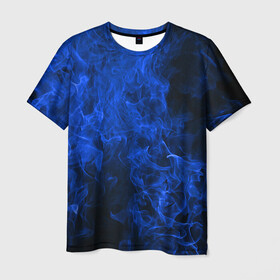Мужская футболка 3D с принтом Blue Fire в Петрозаводске, 100% полиэфир | прямой крой, круглый вырез горловины, длина до линии бедер | Тематика изображения на принте: fire | flame | smoke | огонь | пламя